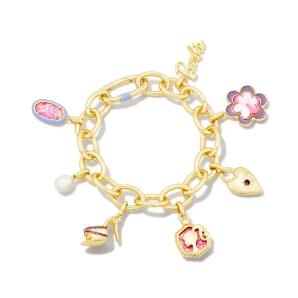 Barbie x Kendra Scott Gold Charm Bracelet in Pink Mix NWT - Picture 3 of 6